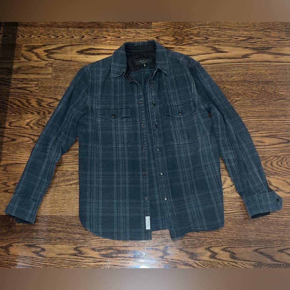 Rag Bone Men’s Plaid Flannel Button Down Shirt Jacket Black Blue Grey Medium M